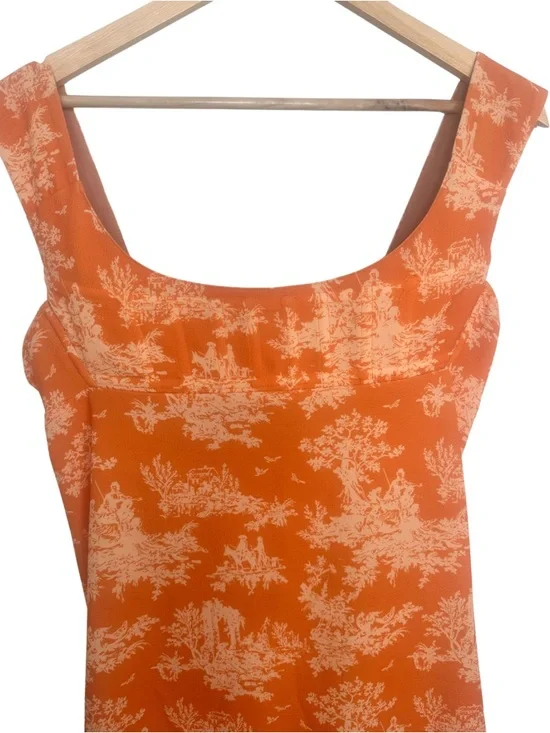 Miaou Viví Orange Cream Toile Print Square Neck Mini Dress SZ XL Feminine EUC - Picture 4 of 8